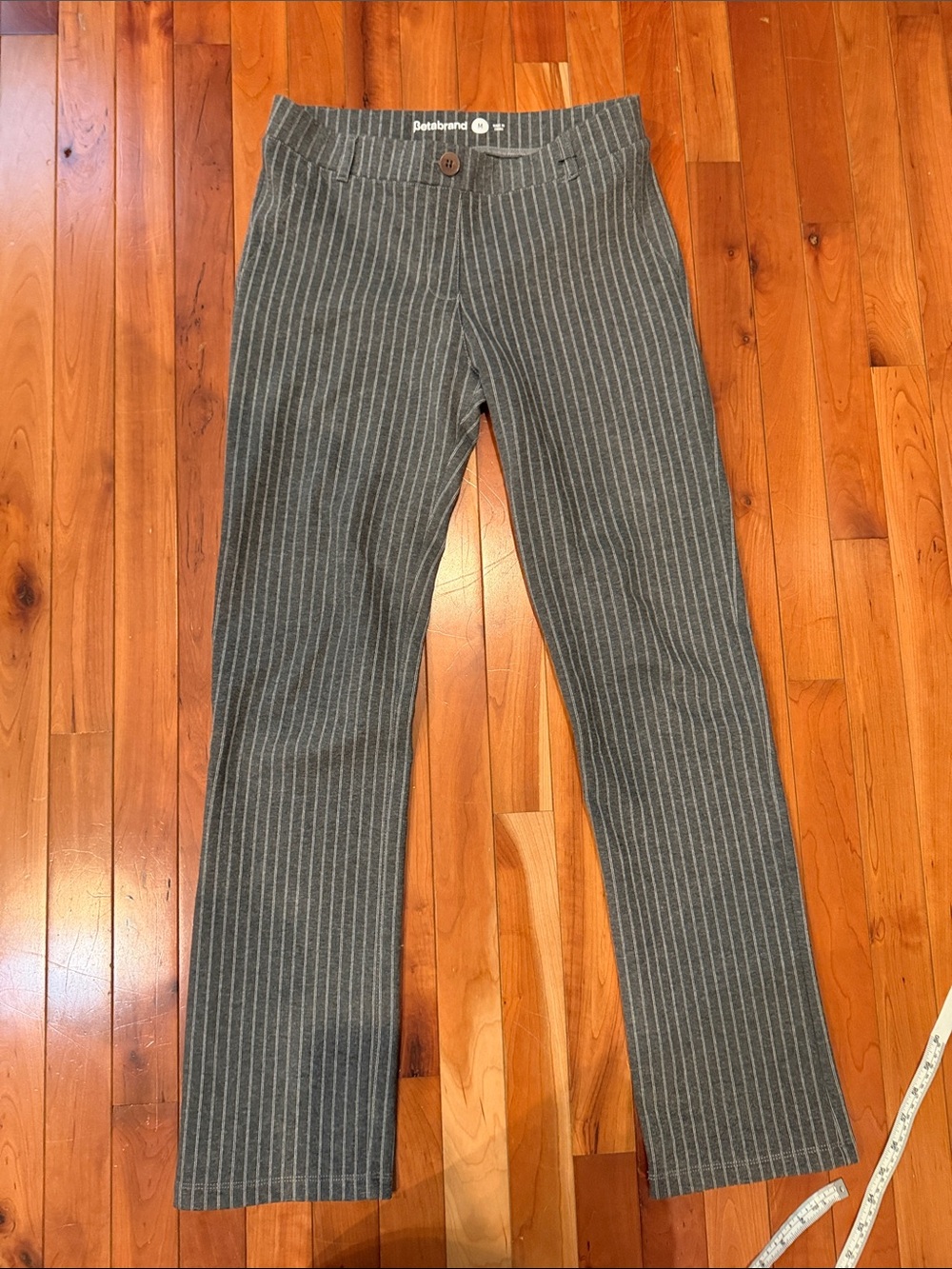 Betabrand Charcoal Gray Pinstripe Knit Pants
